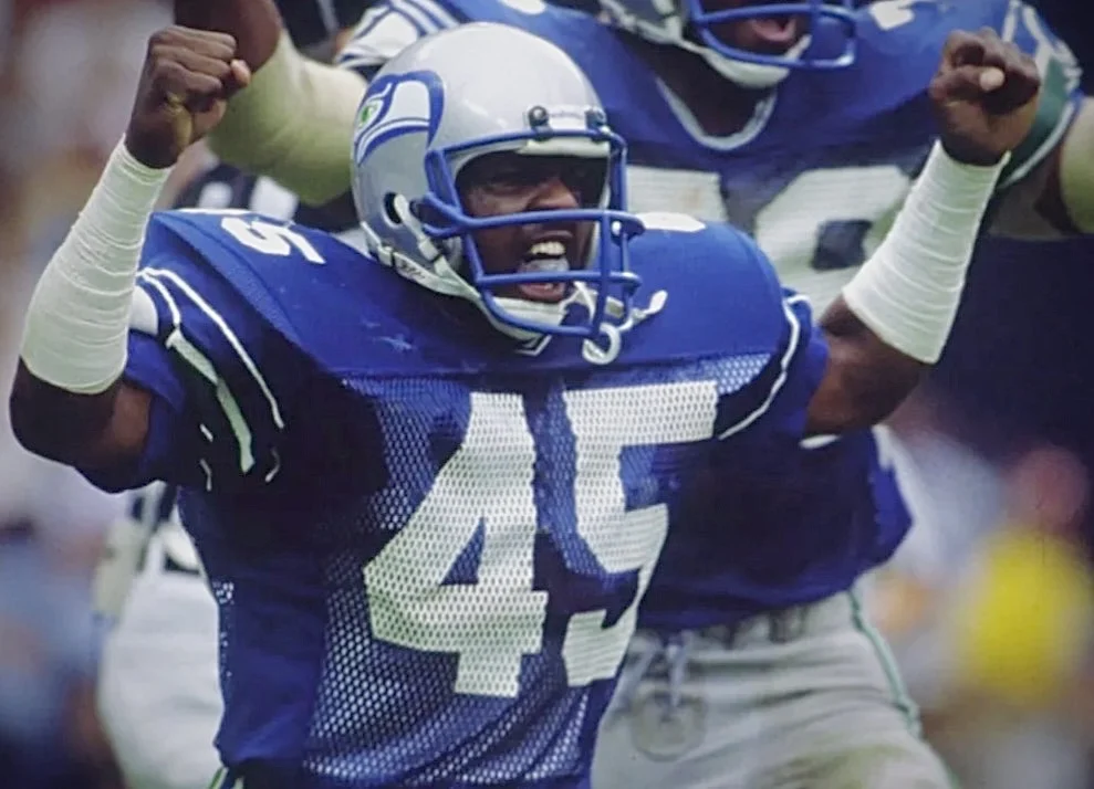 Kenny Easley celebrating in Seattle Seahawks uniform