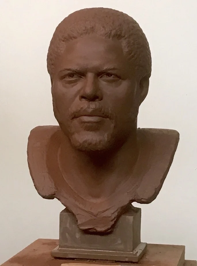 Robert Brazile clay portrait bust in progress