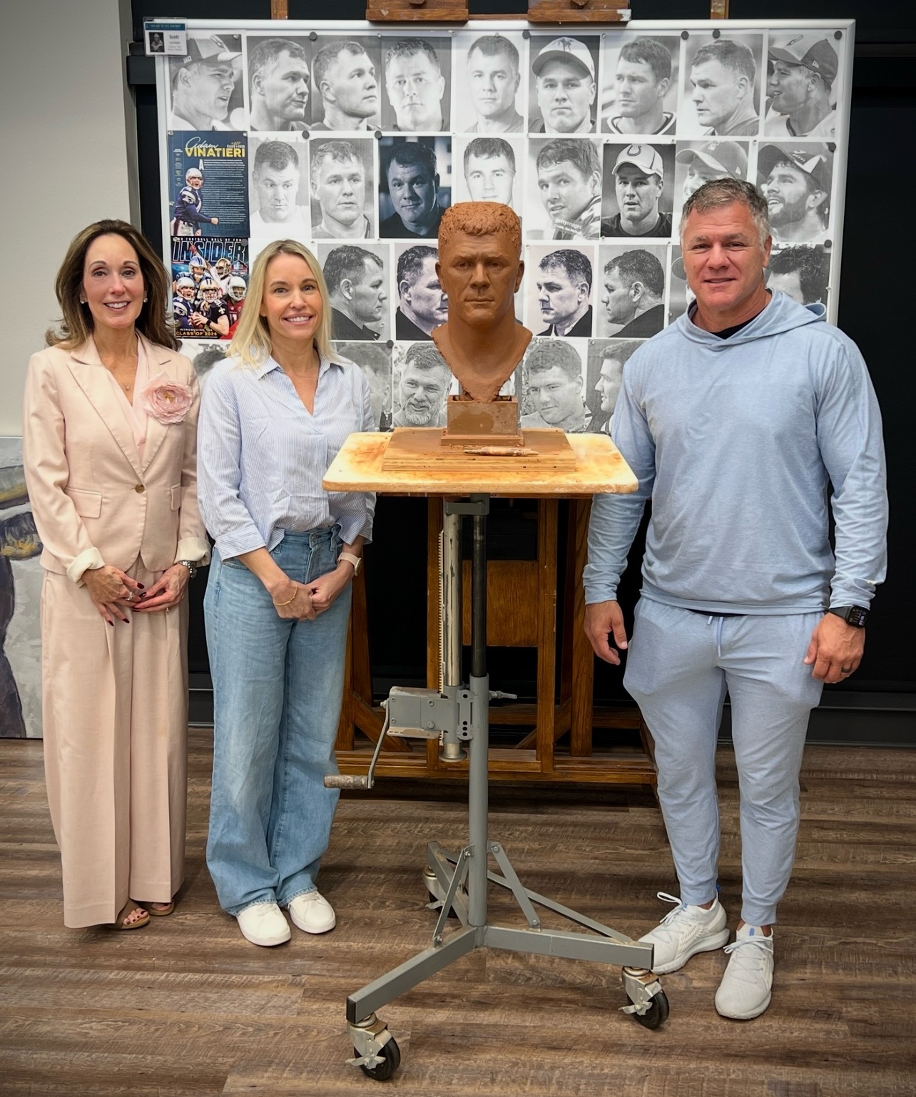 Adam Vinatieri and guests with his portrait bust in Scott Myers Studio