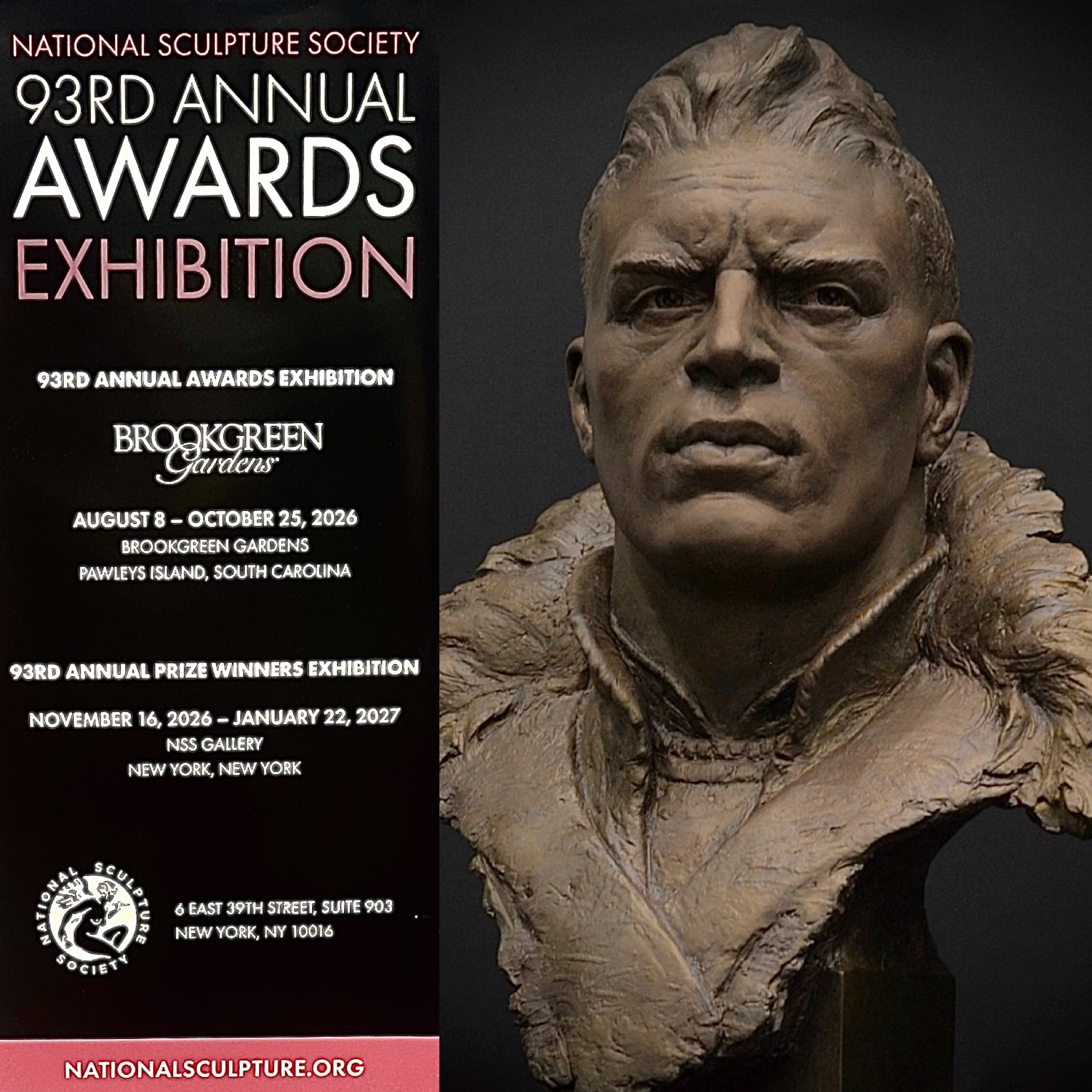 National Sculpture Society 93rd Annual Awards Exhibition poster featuring the Resilient bronze portrait